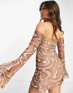 Missyempire X Tennessee Thresher Exclusive Mesh Long Sleeve Mini Dress In Swirl Print For Women -Missyempire Sales Store 201015048 3