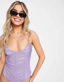 Missyempire Exclusive Mesh Ruching Strappy Body In Lilac For Women Lavender -Missyempire Sales Store 201716239 4
