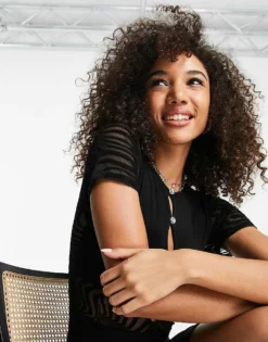 Missyempire Mesh Panel Keyhole Mini Dress In Black For Women -Missyempire Sales Store 202052832 3