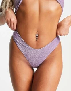 Missyempire Glitter Fabric Bikini Bottom In Purple For Women
