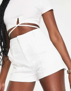 Missyempire High Waist Shorts Co-ord In White For Women -Missyempire Sales Store 202972689 3