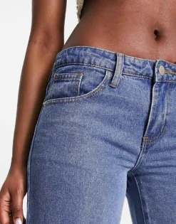 Missyempire Low Rise Split Leg Jeans In Blue For Women -Missyempire Sales Store 204259072 3