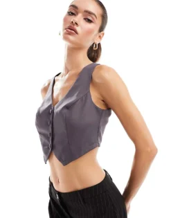 Missyempire Tailored Cropped Waistcoat In Charcoal For Women