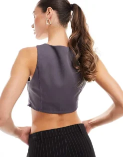 Missyempire Tailored Cropped Waistcoat In Charcoal For Women -Missyempire Sales Store 205524361 4