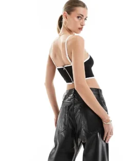 Missyempire Contrast Trim Cami Top In Black And White For Women Black/white -Missyempire Sales Store 205740028 4