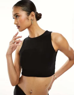 Missyempire Cropped Racer Neck Top Co-ord In Black For Women