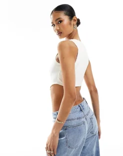 Missyempire Cropped Waistcoat In Cream For Women -Missyempire Sales Store 205849764 3