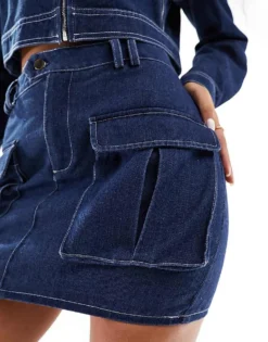 Missyempire Cargo Pocket Detail Mini Denim Skirt Co-ord In Indigo For Women -Missyempire Sales Store 205849774 3