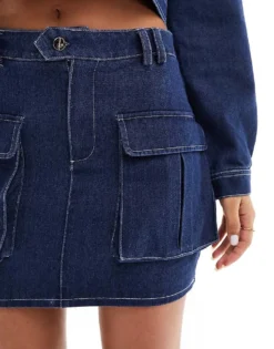 Missyempire Cargo Pocket Detail Mini Denim Skirt Co-ord In Indigo For Women -Missyempire Sales Store 205849774 5