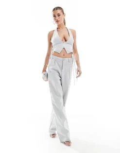 Missyempire Halterneck Lace Side Waistcoat Co-ord In Grey For Women -Missyempire Sales Store 205849820 4