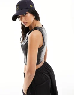 Missyempire Leather Look Cropped Waistcoat In Black For Women -Missyempire Sales Store 205850266 3