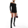 Missyempire Bardot Knitted Playsuit In Black For Women
