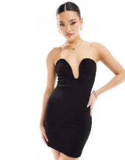 Missyempire Wire Detail Plunge Bandeau Mini Dress In Black For Women