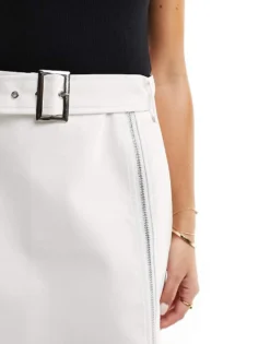 Missyempire Buckle And Zip Detail Mini Skirt In White For Women -Missyempire Sales Store 206049459 5