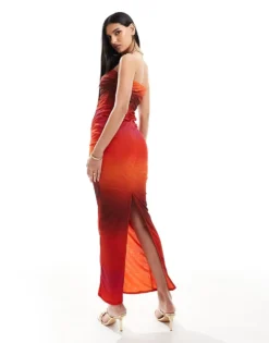Missyempire Exclusive Bandeau Mesh Ruched Maxi Dress In Orange Ombre For Women -Missyempire Sales Store 206049469 3
