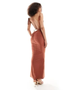 Missyempire Ruched Low Back Maxi Dress In Rust For Women
