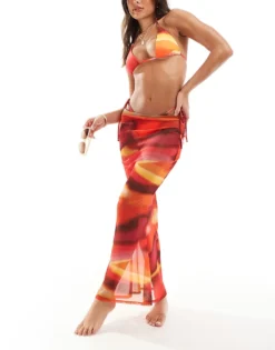 Missyempire Mesh Maxi Beach Skirt Co-ord In Orange Ombre For Women Orange Multi -Missyempire Sales Store 206052699 1 orangemulti 1