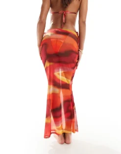 Missyempire Mesh Maxi Beach Skirt Co-ord In Orange Ombre For Women Orange Multi -Missyempire Sales Store 206052699 3