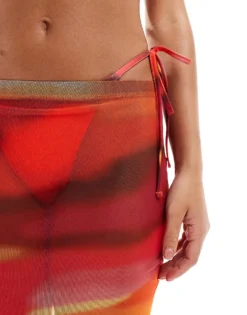 Missyempire Mesh Maxi Beach Skirt Co-ord In Orange Ombre For Women Orange Multi -Missyempire Sales Store 206052699 4