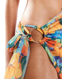 Missyempire Exclusive Mesh Tie Side Sarong Co-ord In Orange Floral For Women Floral Print -Missyempire Sales Store 206053119 4