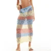 Missyempire Crochet Maxi Beach Skirt In Pastel Stripe For Women Multi Stripe