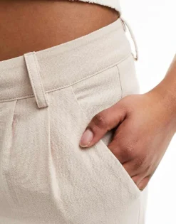 Missyempire Tailored Linen Look Wide Leg Trousers In Beige For Women -Missyempire Sales Store 206054183 4