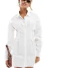 Missyempire Cinched Waist Mini Shirt Dress In White For Women