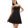 Missyempire Cami Tie Front Mini Skater Dress In Black For Women