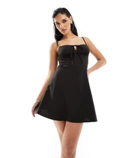 Missyempire Cami Tie Front Mini Skater Dress In Black For Women