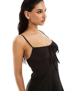 Missyempire Cami Tie Front Mini Skater Dress In Black For Women -Missyempire Sales Store 206055367 3