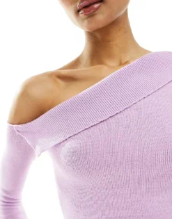 Missyempire Knitted Asymmetric Long Sleeve Top Co-ord In Lilac For Women -Missyempire Sales Store 206161802 3