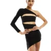 Missyempire Slinky One Sleeve Cut Out Mini Dress In Black For Women