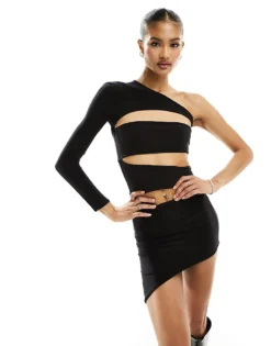 Missyempire Slinky One Sleeve Cut Out Mini Dress In Black For Women