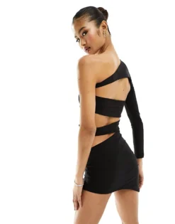 Missyempire Slinky One Sleeve Cut Out Mini Dress In Black For Women -Missyempire Sales Store 206161837 3