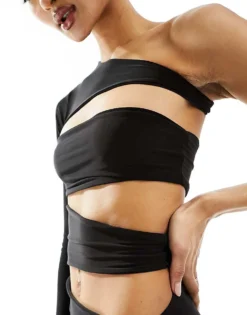 Missyempire Slinky One Sleeve Cut Out Mini Dress In Black For Women -Missyempire Sales Store 206161837 4