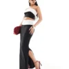Missyempire Exclusive Slinky Contrast Column Maxi Skirt Co-ord In Monochrome For Women