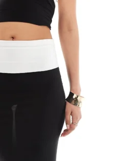 Missyempire Exclusive Slinky Contrast Column Maxi Skirt Co-ord In Monochrome For Women -Missyempire Sales Store 206278709 4