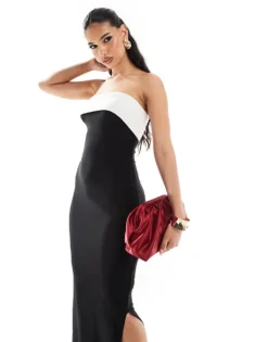 Missyempire Exclusive Slinky Bandeau Maxi Dress In Black And White For Women Mono -Missyempire Sales Store 206278738 1 mono 1
