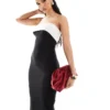 Missyempire Exclusive Slinky Bandeau Maxi Dress In Black And White For Women Mono
