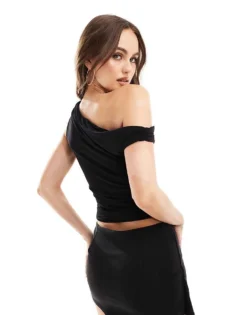 Missyempire Slinky Off Shoulder Top In Black For Women -Missyempire Sales Store 206279189 4