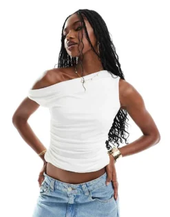 Missyempire Slinky Off Shoulder Top In White For Women