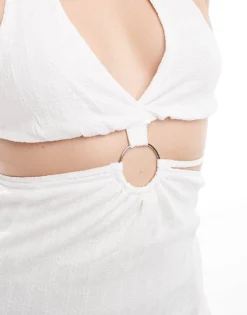 Missyempire Ring Detail Cut Out Halterneck Maxi Dress In White For Women -Missyempire Sales Store 206289592 4