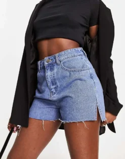 Missyempire Denim Side Split Shorts In Blue For Women -Missyempire Sales Store 206289739 1 blue 1