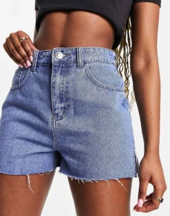 Missyempire Denim Side Split Shorts In Blue For Women -Missyempire Sales Store 206289739 4