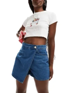 Missyempire Wrap Front Denim Skort In Blue For Women -Missyempire Sales Store 206289741 1 blue 1