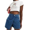 Missyempire Wrap Front Denim Skort In Blue For Women