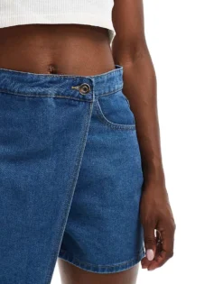 Missyempire Wrap Front Denim Skort In Blue For Women -Missyempire Sales Store 206289741 5