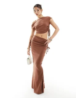 Missyempire Off Shoulder Top And Fishtail Maxi Skirt Co-ord In Mocha -Missyempire Sales Store 206452289 1 mocha