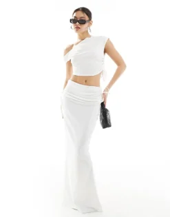 Missyempire Off Shoulder Top And Fishtail Maxi Skirt Co-ord In Ivory -Missyempire Sales Store 206452290 1 ivory 1