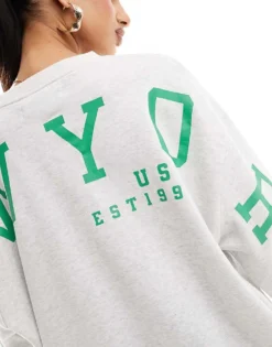 Missyempire Exclusive New York Back Slogan Sweatshirt Co-ord In Grey Marl For Women -Missyempire Sales Store 206492093 3